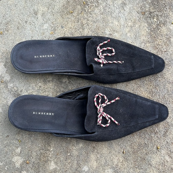 Burberry Black Suede Slip On Mules with Bow - Picture 2 of 10